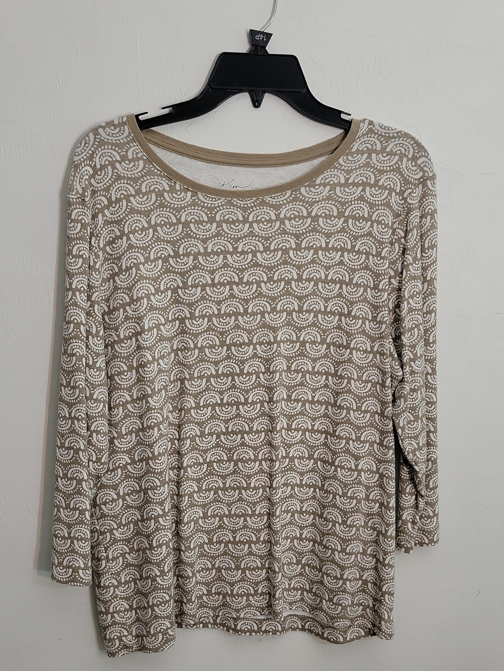 Kim Rogers Beige and White Patterned Long Sleeve Top